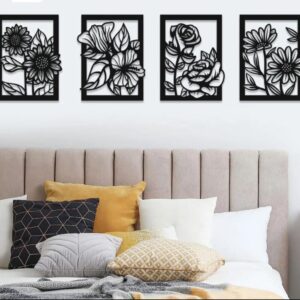 4 Set Flower in Frame Wooden Wall Decor